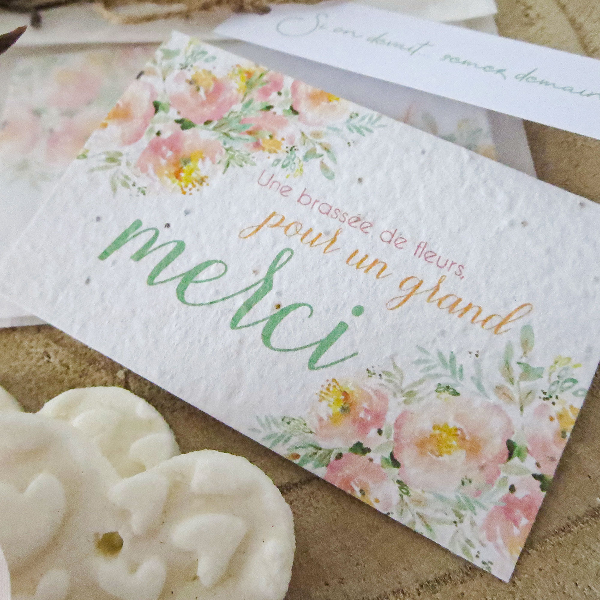 carte-merci3 cartes à planter,cartes ensemencées,mini-bouquet,fleurs séchées,merci