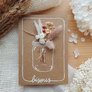 carte fleurs séchées, bocal d'amour fleuri